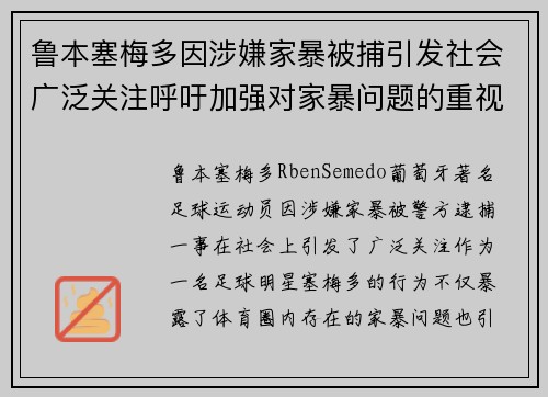 鲁本塞梅多因涉嫌家暴被捕引发社会广泛关注呼吁加强对家暴问题的重视 鲁本塞梅多因涉嫌家暴被捕引发社会广泛关注呼吁加强对家暴问题的重视